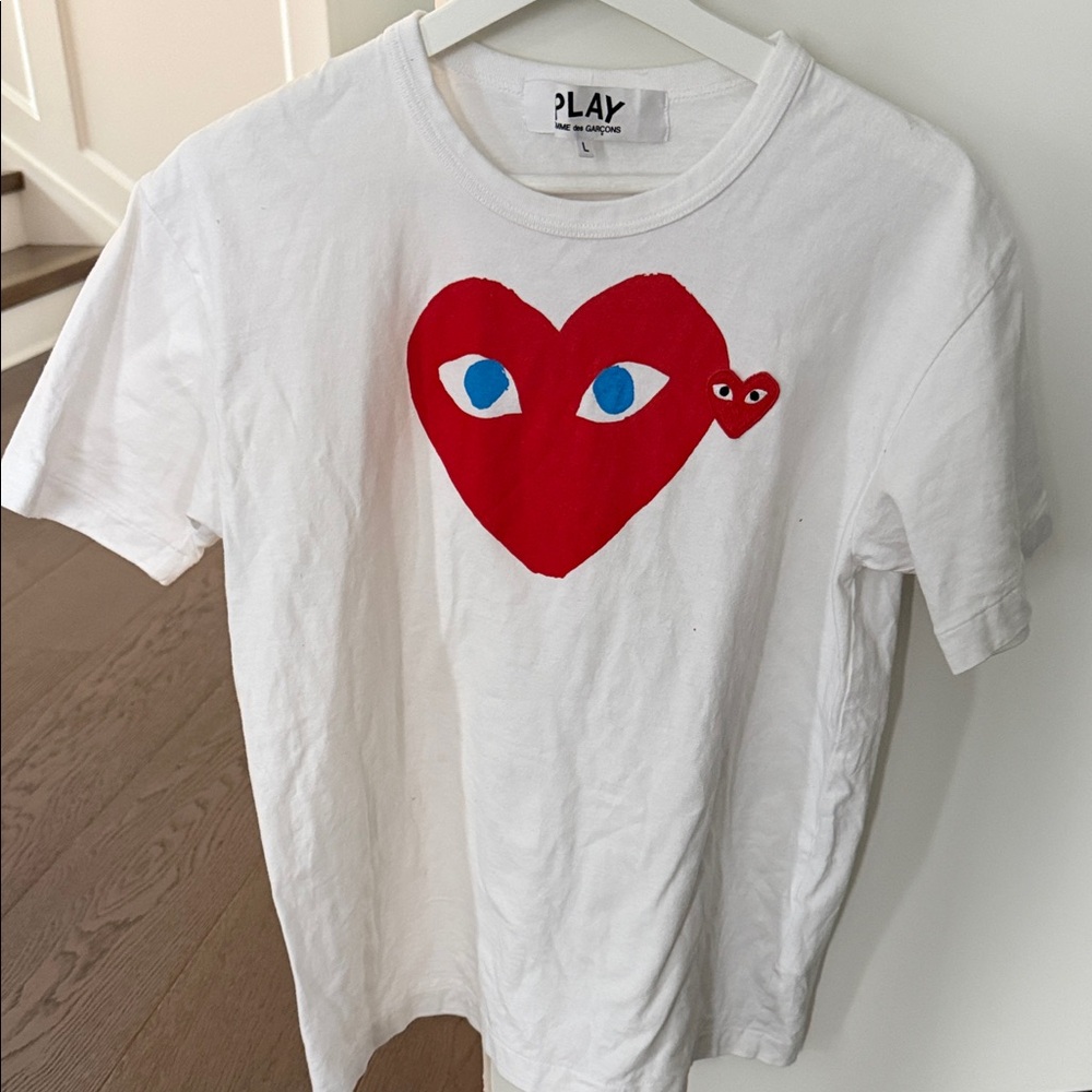 Comme des Garcons PLAY White Tee with Red Heart and Blue Eyes